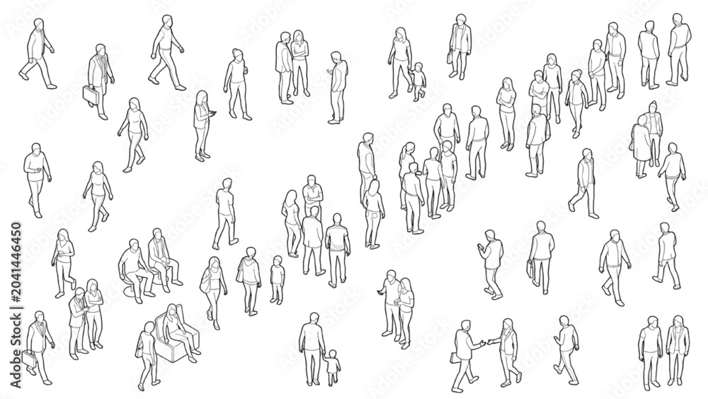 Fototapeta premium Architectural People Outline Vector Set Featuring Diverse Standing and Walking Crowd Scale Figures