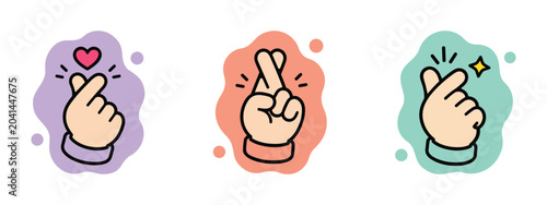 Bilde på lerret finger heart crossed snap hand gesture icon collection colorful symbols doodle s