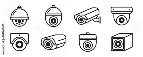 Billede på lærred Security camera icon set with various surveillance systems for indoor and outdoor monitoring use