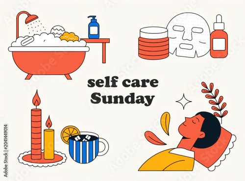 Self Care Sunday Spa and Relaxation Concept Vector