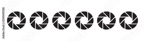 Horizontal row of six black camera aperture icons on a transparent background.