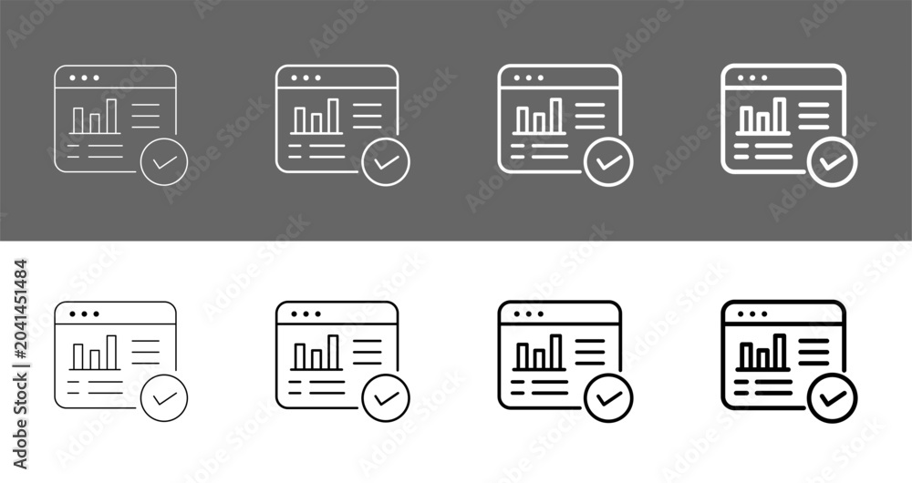 Fototapeta premium Data Verification Dashboard and Quality Analytics Interface Line Art Icon Vector Illustration Editable