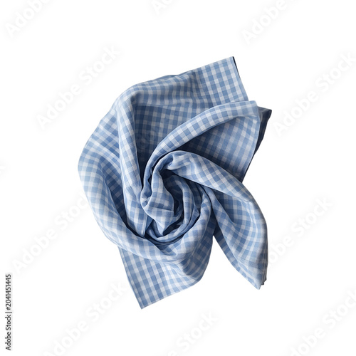 A blue and white checkered cloth napkin on transparent background