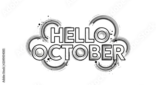 Hello October Greeting with Artistic Swirls Design