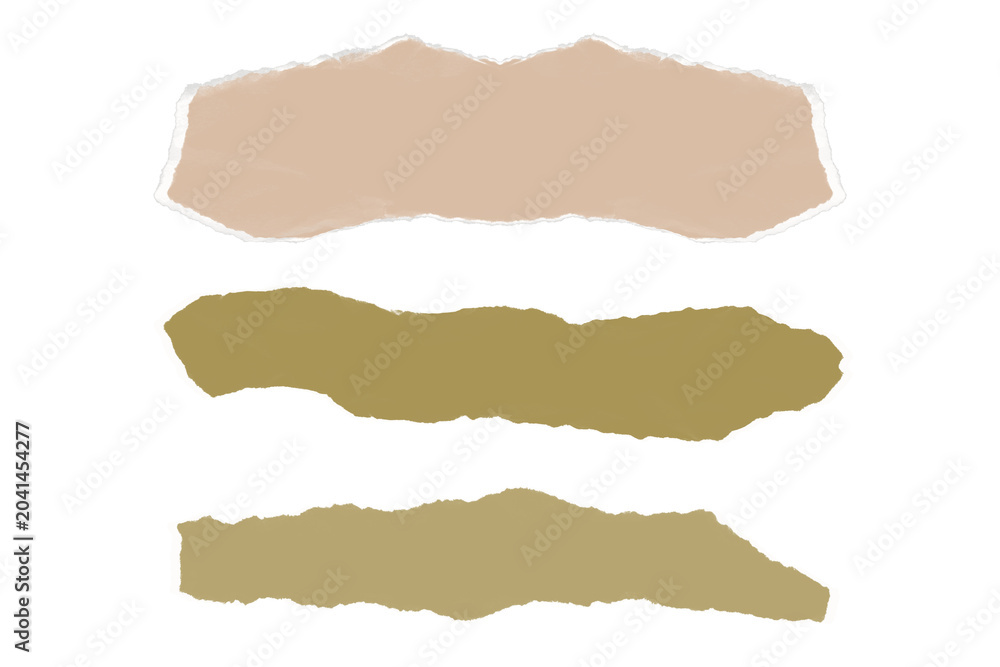 Naklejka premium Torn paper strips in beige and brown on white background for design