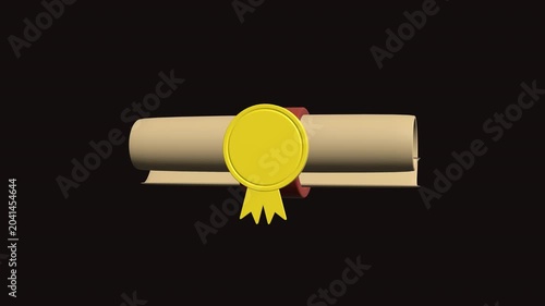 Certificate 3D icon animation. Alpha matte with transparent background with 4K Resolution.