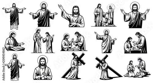 Schilderij op canvas Jesus Christ various poses illustrations.
