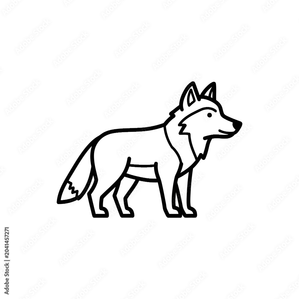 Obraz premium Minimalist line art wolf icon representing wilderness spirit and canine loyalty, ideal for versatile graphic design elements and modern brand identities
