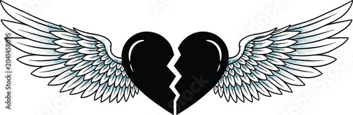Foto Broken winged heart vector illustration featuring emotional loss heartbreak symb