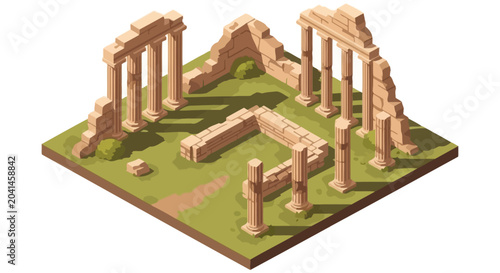Schilderij op canvas Isometric ancient roman ruins with columns and crumbling walls