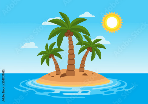 Bild auf Leinwand Tropical island paradise vector illustration with palm trees under a bright sun