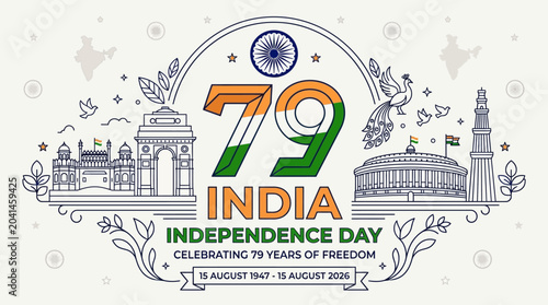 Bild auf Leinwand India Independence Day Celebration with Historic Symbols