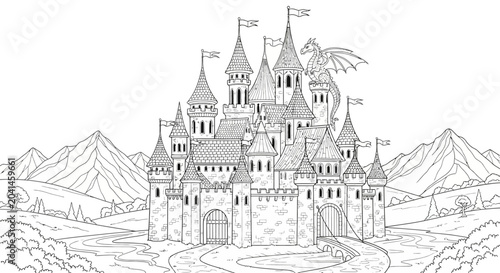 Bild auf Leinwand Large Castle with Many Towers.