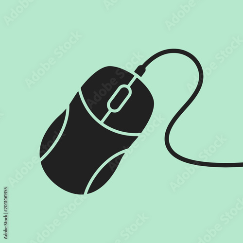 A simple black computer mouse icon on a light green background