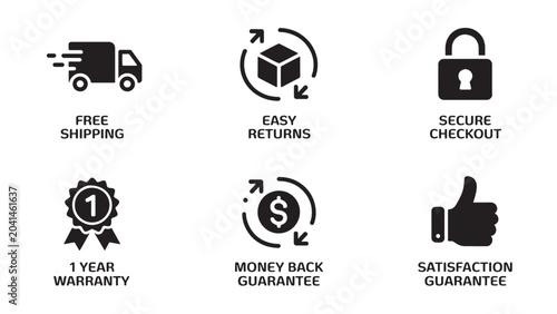 E-Commerce Trust Badges Set Free Shipping Secure Checkout Icons Vector