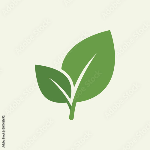 A simple graphic illustration of two green leaves on background