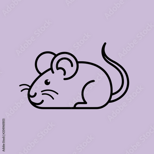 A simple line drawing of a small rodent on purple background