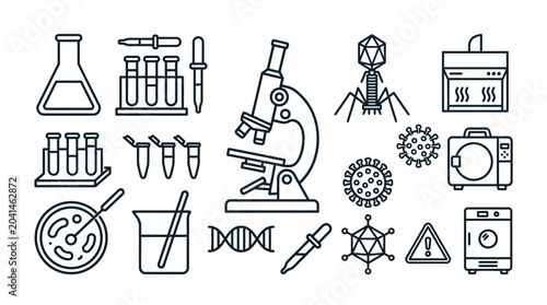 Tableau sur toile Laboratory equipment and scientific icons on white background