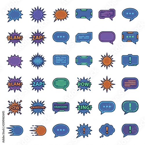 Tableau sur toile Collection of Pixel Art Speech Bubbles and Comic Book Sound Effects