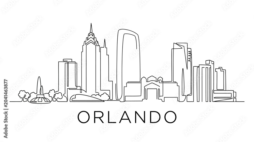 Obraz premium Orlando Skyline Line Art Illustration - Cityscape, Outline, Minimalist