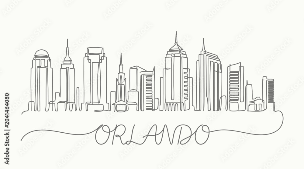 Fototapeta premium Orlando Skyline One Line Art: Modern Cityscape Illustration