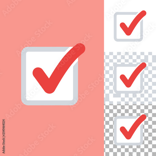 A set of red check mark icons on a square background