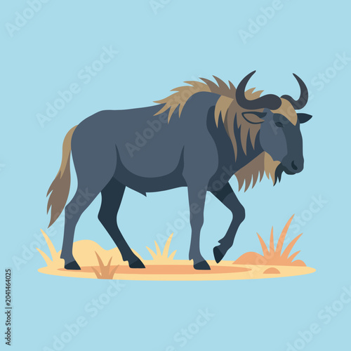 A flat vector illustration of a wild horned animal standing alone