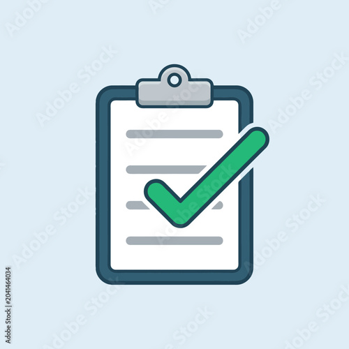 A simple clipboard icon with a green check mark symbol shown