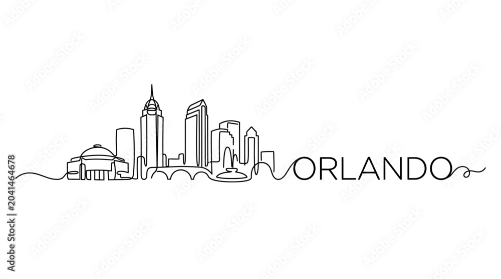 Fototapeta premium Orlando Skyline Continuous Line Drawing Illustration