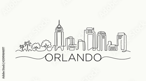 Minimalist Orlando Skyline Line Art, Cityscape Illustration