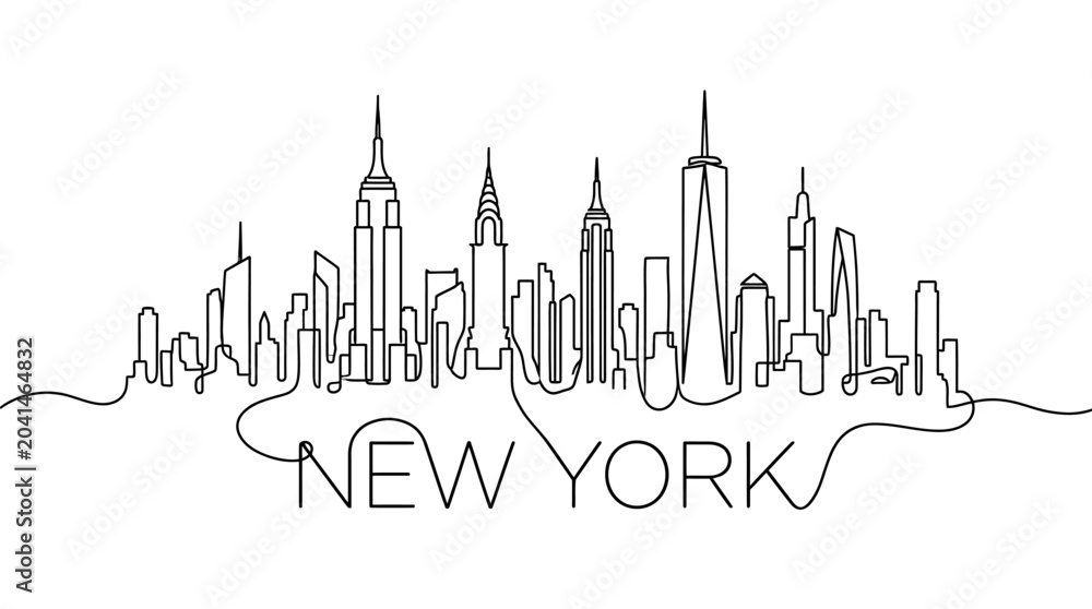 Fototapeta premium New York City Skyline Continuous Line Art Illustration