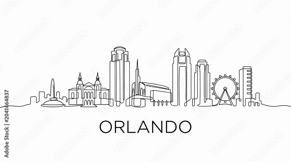 Fototapeta premium Orlando Florida Cityscape Line Art Drawing