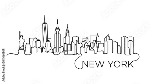 New York City Skyline Continuous Line Art Illustration