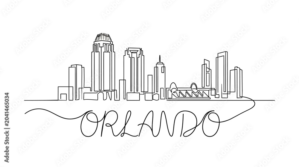 Fototapeta premium Orlando Skyline Continuous Line Art Drawing
