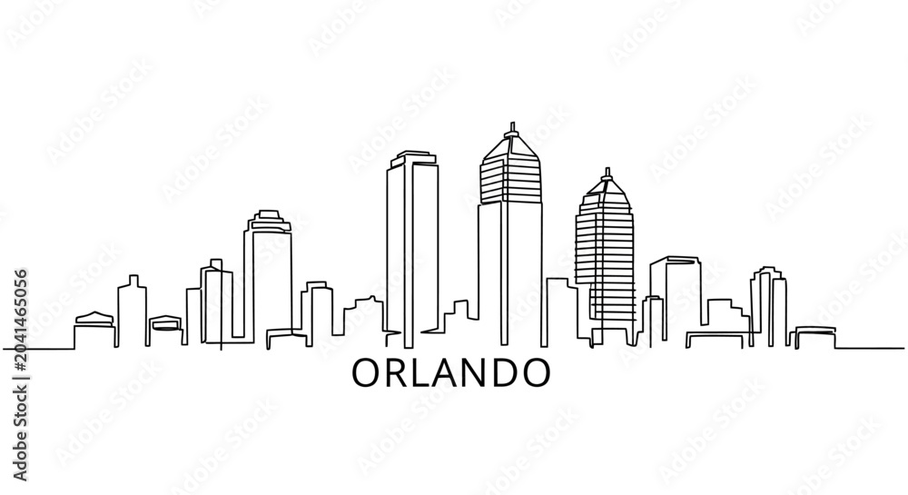 Fototapeta premium Orlando Skyline Continuous Line Art Drawing