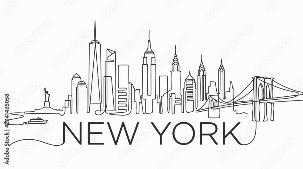 Fototapeta premium New York City Skyline Contour Line Art Illustration