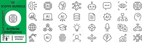 Schilderij op canvas Set of 32 Artificial intelligence icons Each icon will be different, create a ve