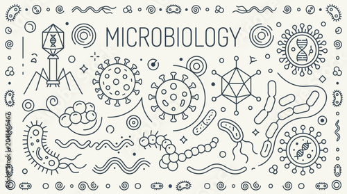 Bild auf Leinwand Microbiology Illustrations Featuring Various Microorganisms (1)