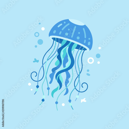 Obraz na plátně A stylized blue jellyfish floats gracefully in the deep ocean water