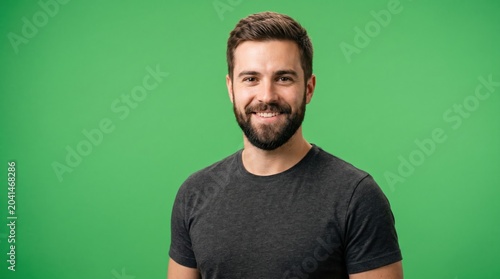 Portrait of happy man with beard on green screen background portrait background friendly caucasian cheerful