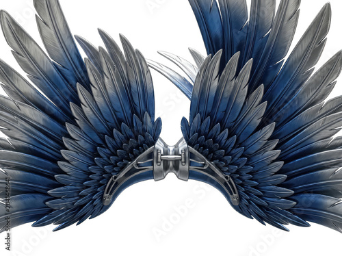 Majestic Angel Wings Spread Wide in Ethereal White and Blue Isolated Design