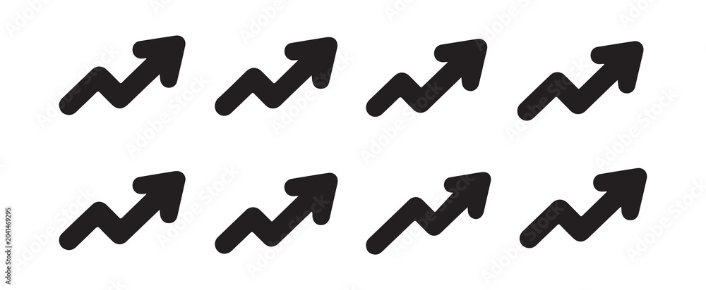Fototapeta premium Black Zigzag Growth Arrow Icons Set Representing Success and Progress