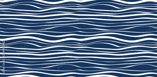 Hand Drawn Abstract Organic Seamless Pattern on Navy Blue Background. Vector.