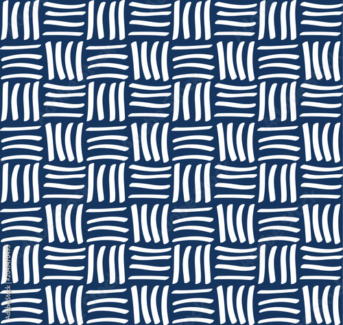 Hand Drawn Abstract Organic Seamless Pattern on Navy Blue Background. Vector.