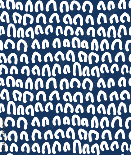 Hand Drawn Abstract Organic Seamless Pattern on Navy Blue Background. Vector.