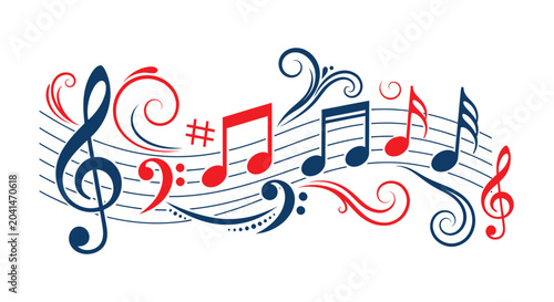 Foto Colorful music notes and symbols.