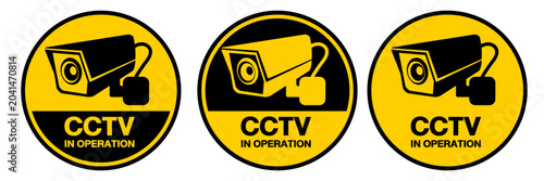 Security CCTV camera recording in office building sign vector