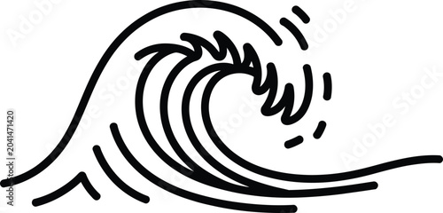 Foto Black Wave Crashing on White Background Line Art