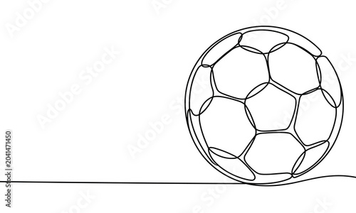 Quadro su tela Minimalist continuous line drawing of a classic soccer ball on a clean white background, capturing sport and athletic spirit