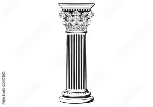 Cuadro en lienzo Ancient Greek Ionic Column Architectural Element Illustration.